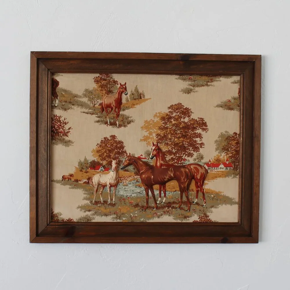 Vintage-Inspired Horses Wall Art Print in Brown and Tan
